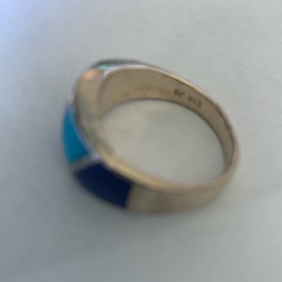 Turquoise and lapis inlay wavy band ring size 8 sterling silver 925 - Picture 7 of 7